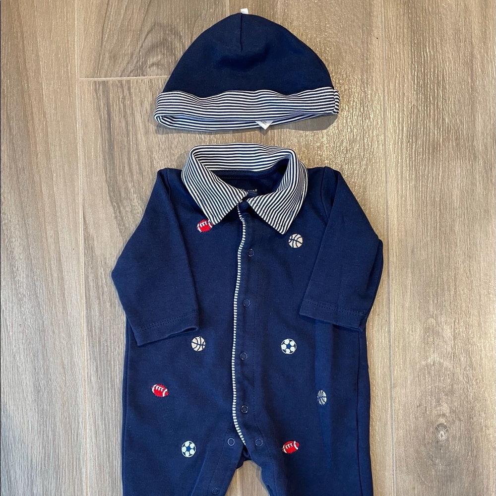 Little Me Sports Embroidery Footie & Hat New